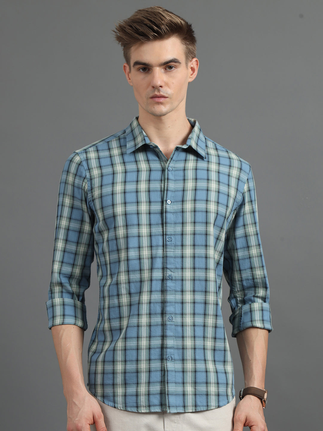 Tartan Grid Turkish Blue Checked Shirt Checks Shirt Bushirt   