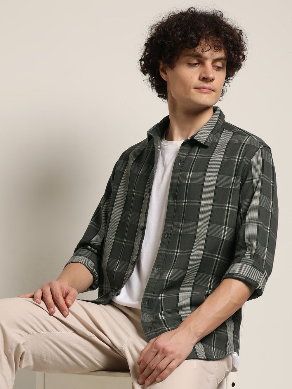 Dark Grey Regular Fit Check Shirt Checks Shirt Bushirt