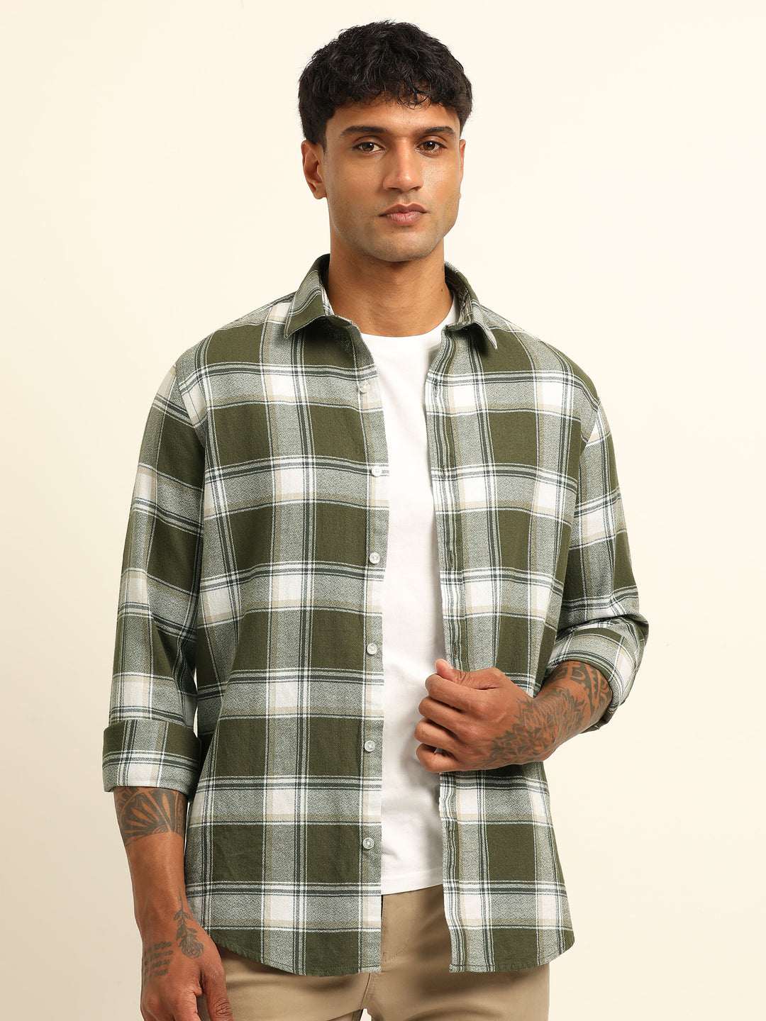 Mint Green Regular Fit Check Shirt Checks Shirt Bushirt