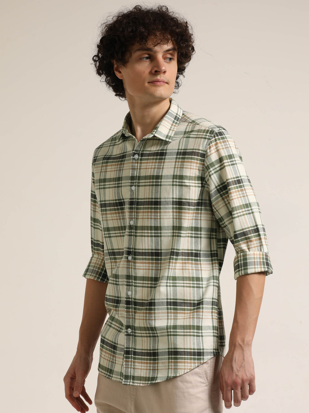 Green Regular Fit Check Shirt Checks Shirt Bushirt
