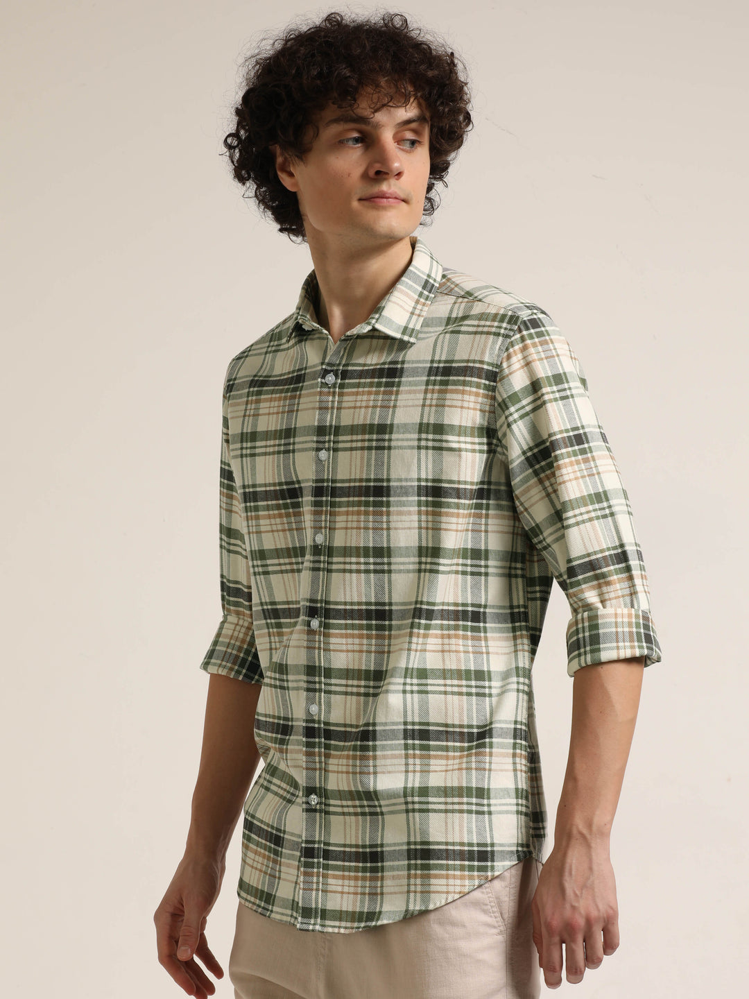 Green Regular Fit Check Shirt Checks Shirt Bushirt