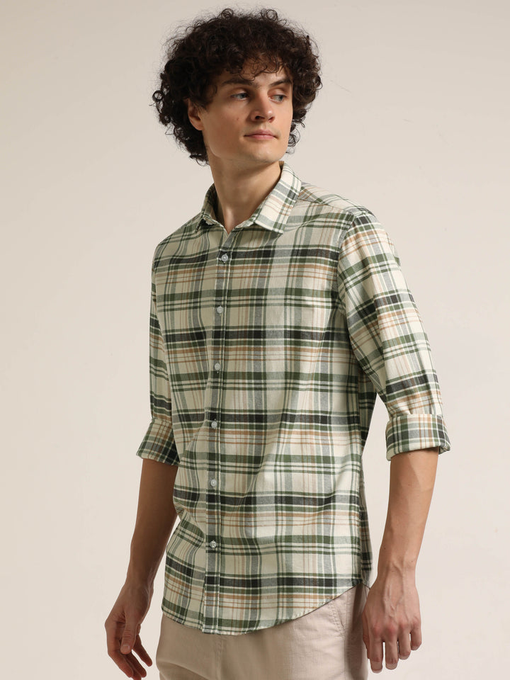 Green Regular Fit Check Shirt Checks Shirt Bushirt