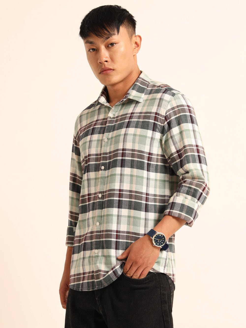 Spanish Green Regular Fit Check Shirt Checks Shirt Bushirt