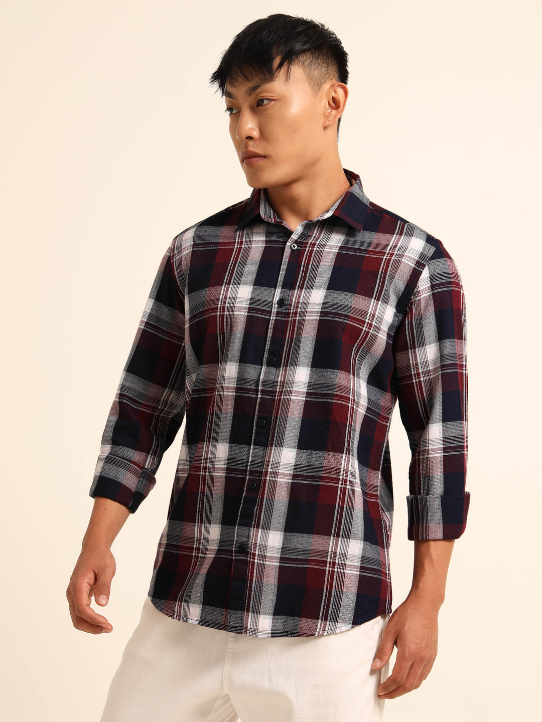 Navy Blue Regular Fit Check Shirt Checks Shirt Bushirt