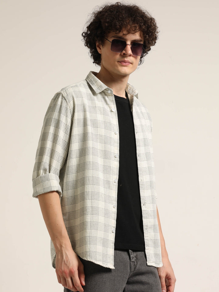 Ivory Regular Fit Check Shirt Bushirt