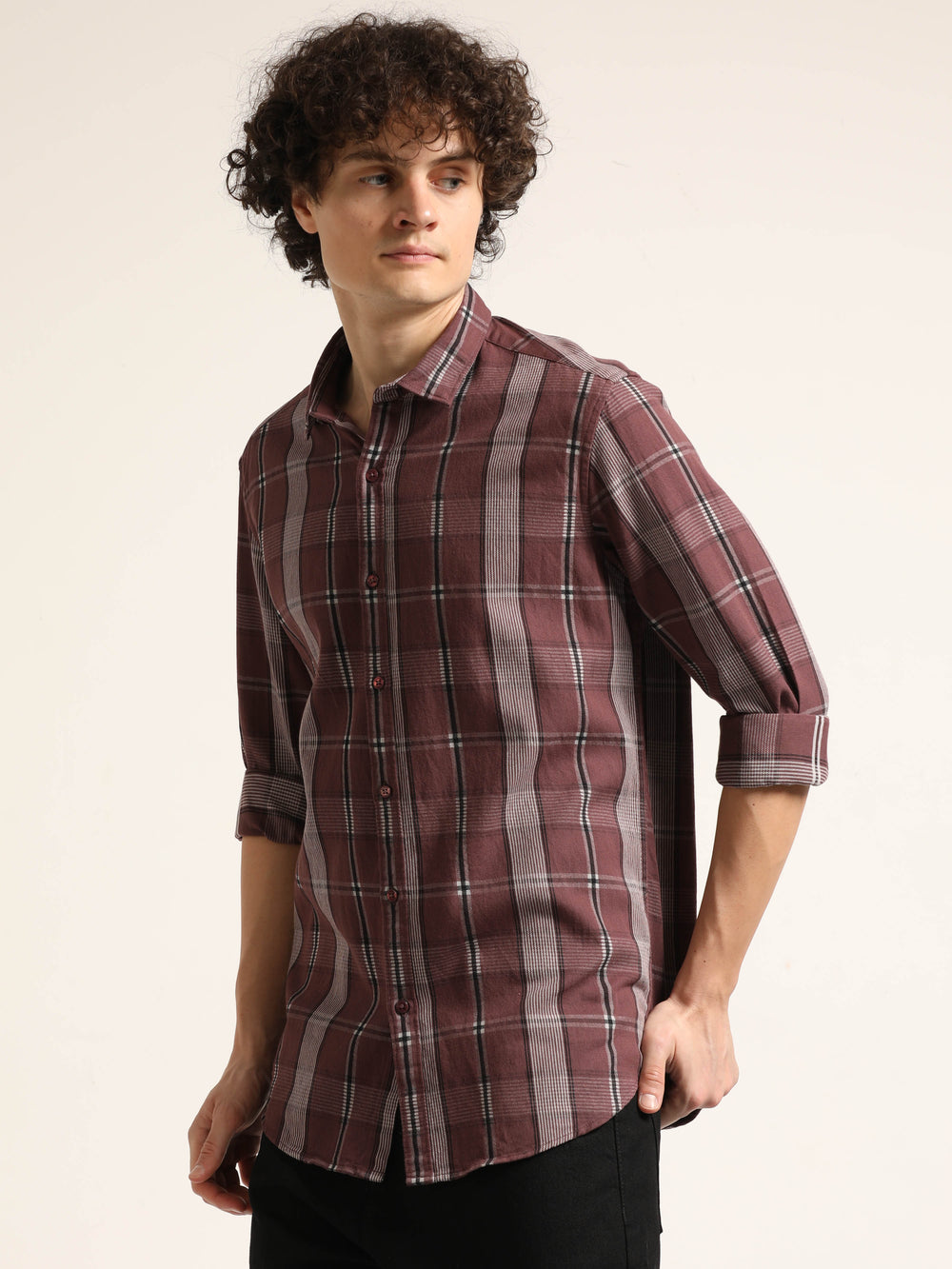Taupe Regular Fit Check Shirt Checks Shirt Bushirt