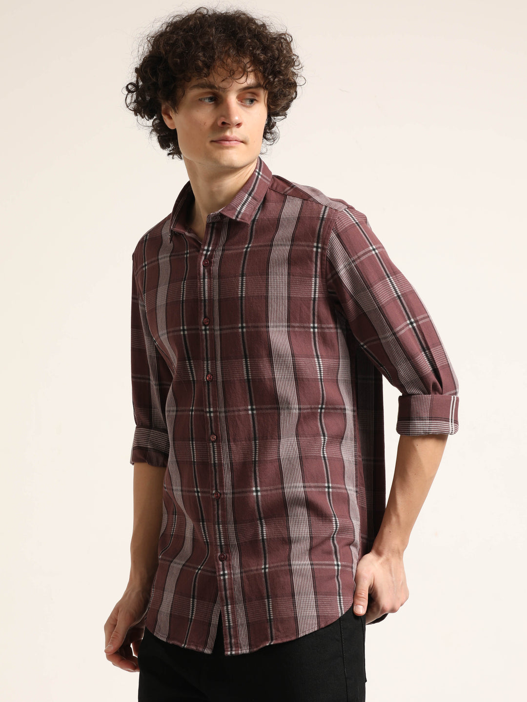 Taupe Regular Fit Check Shirt Checks Shirt Bushirt