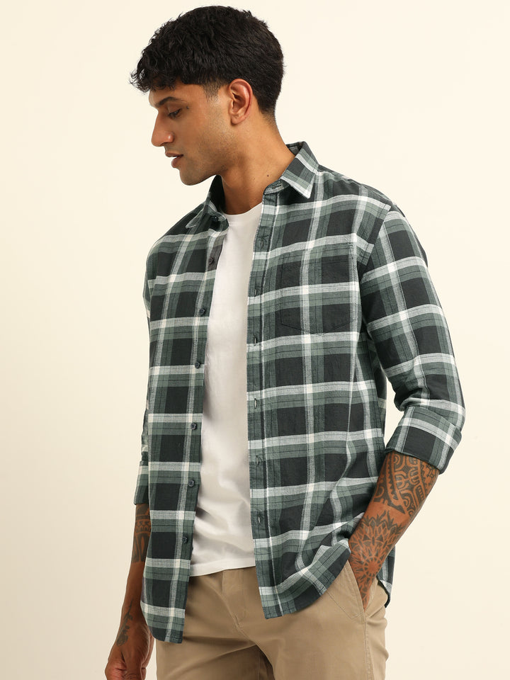 Dark Grey Regular Fit Check Shirt Checks Shirt Bushirt
