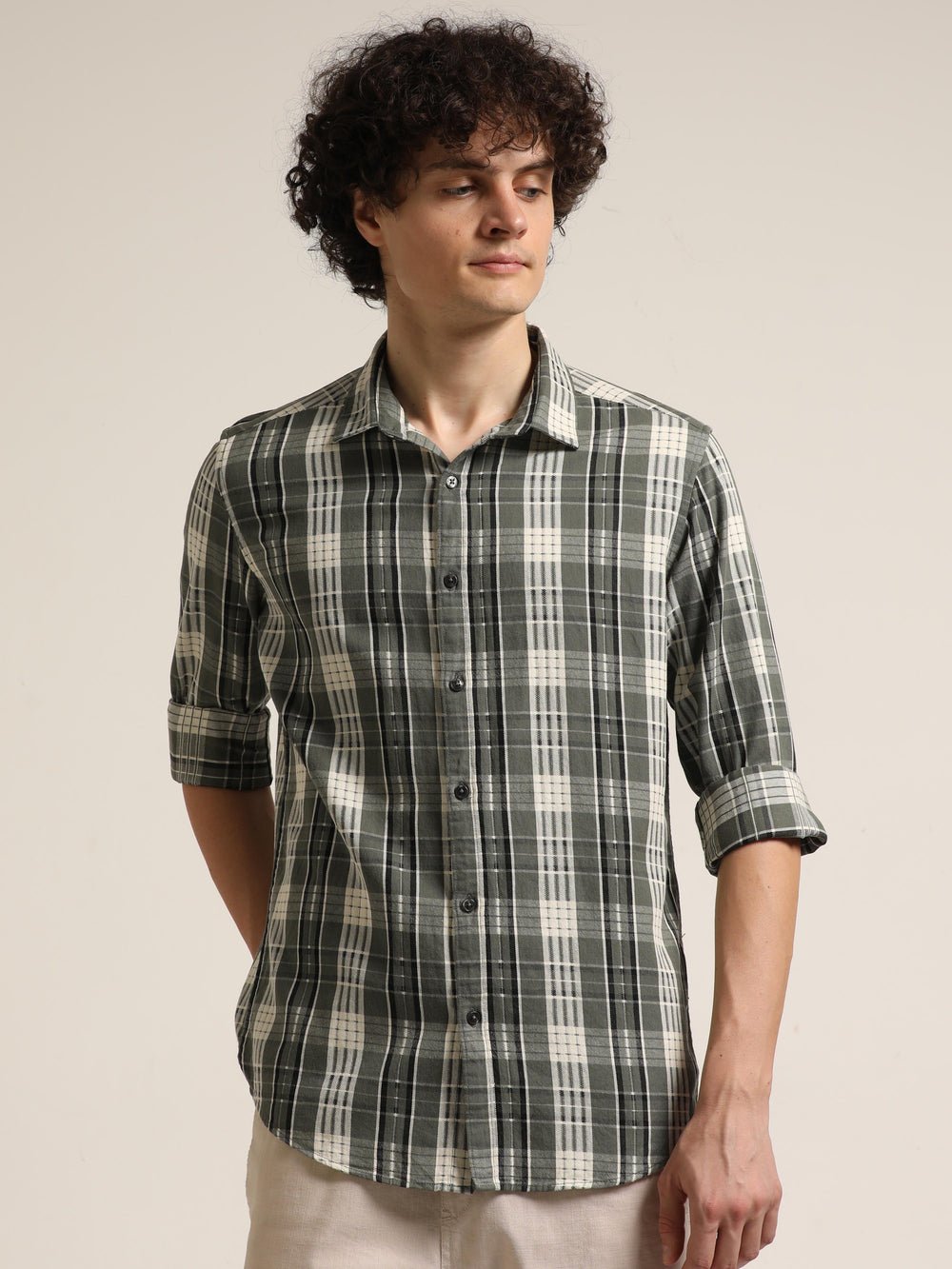 Green Regular Fit Check Shirt Checks Shirt Bushirt