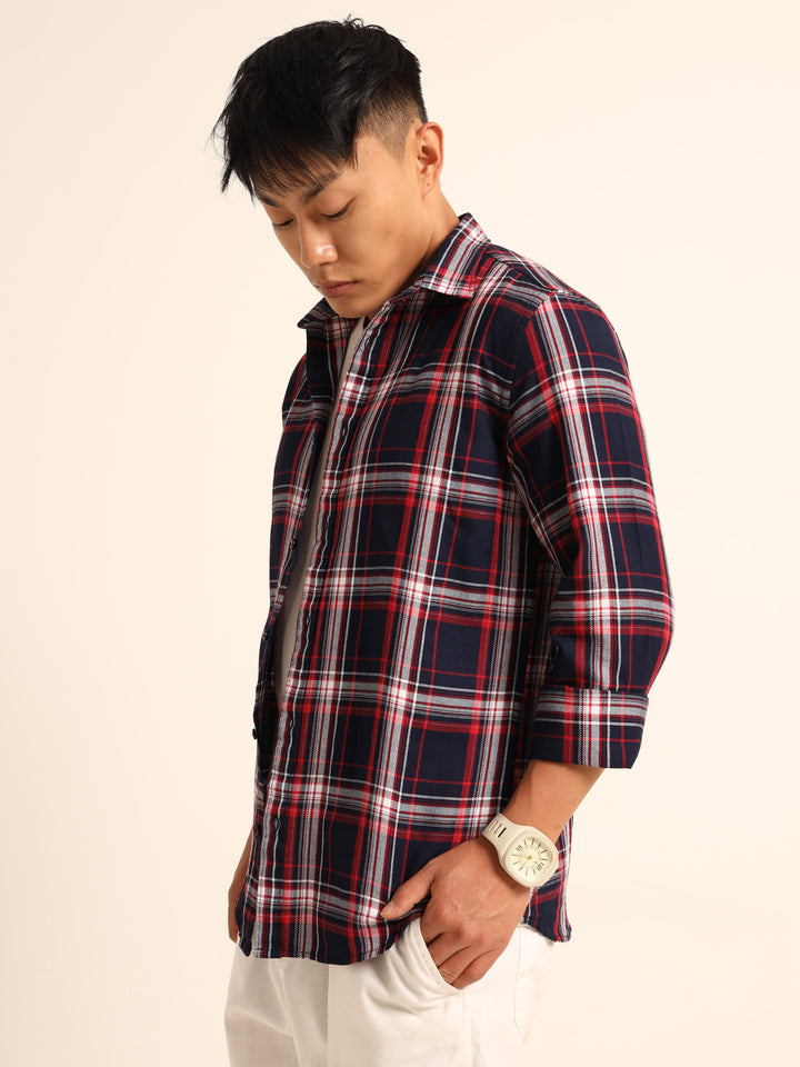 Red Regular Fit Check Shirt Checks Shirt Bushirt