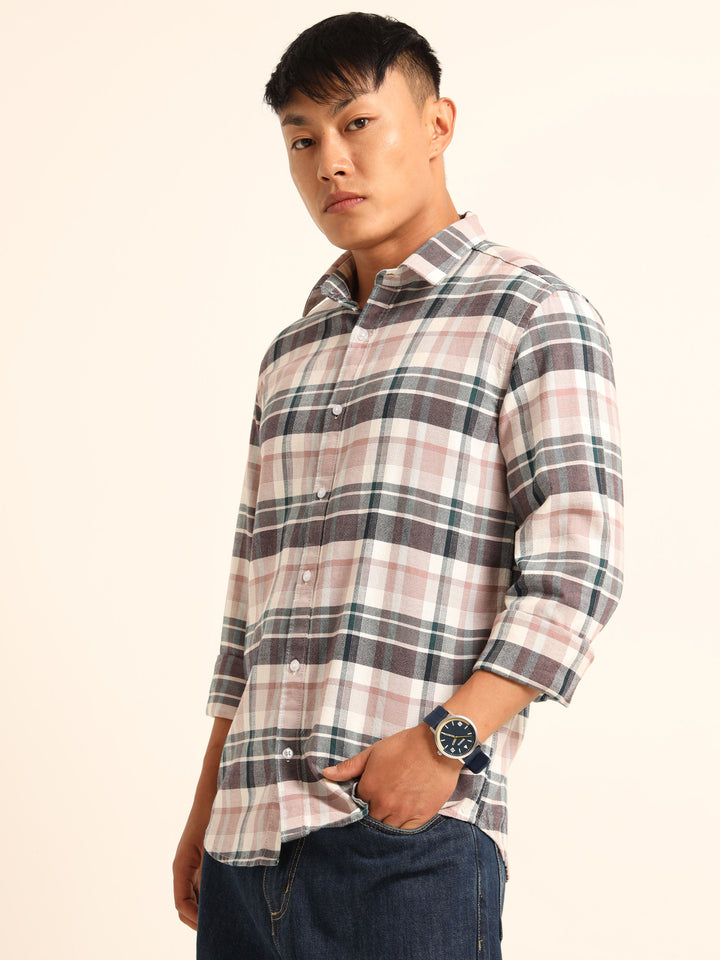 Taupe Regular Fit Check Shirt Checks Shirt Bushirt