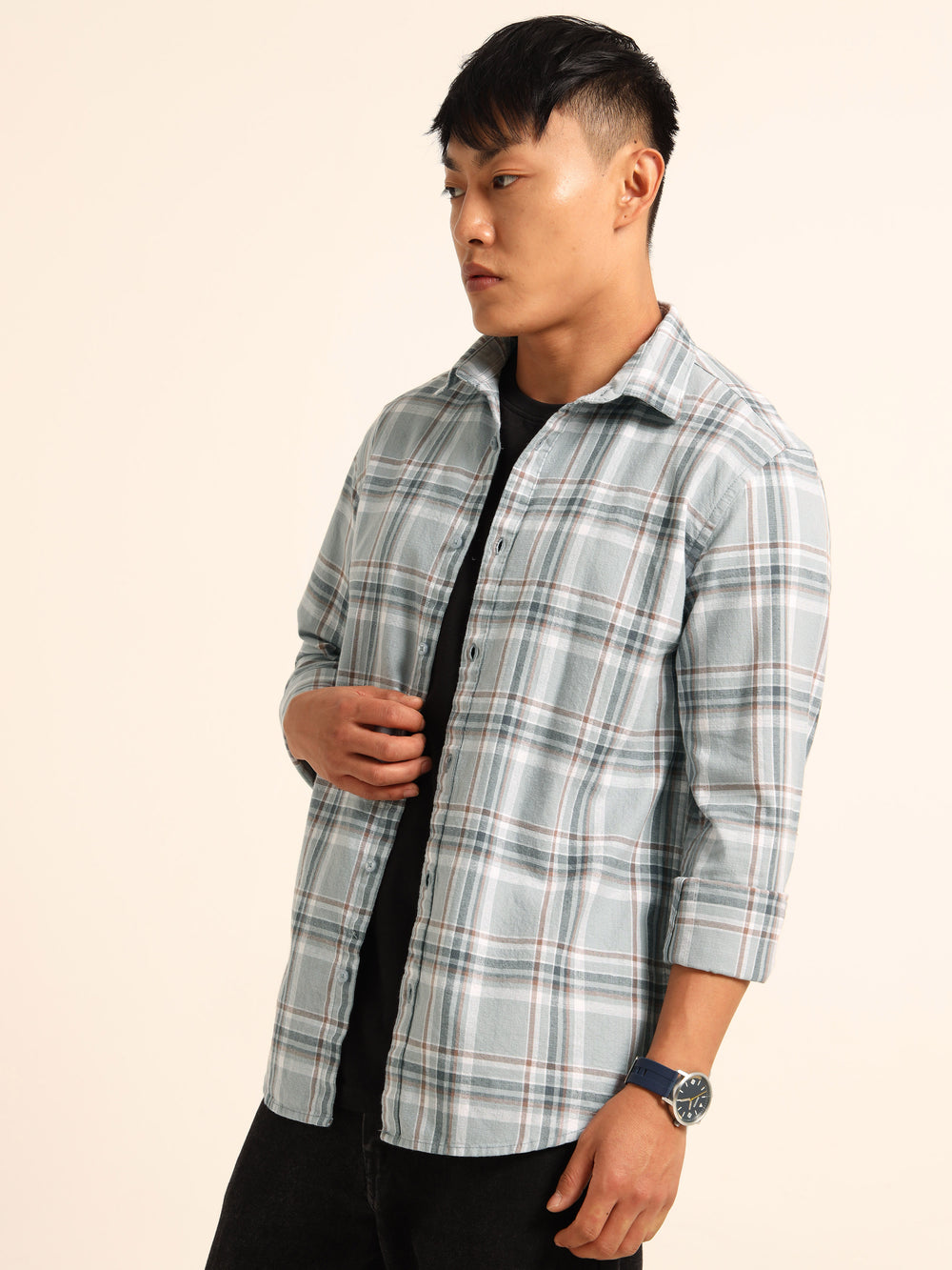 Dusty Blue Regular Fit Check Shirt Checks Shirt Bushirt
