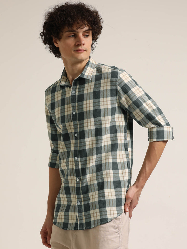 Slate Grey Regular Fit Check Shirt Checks Shirt Bushirt