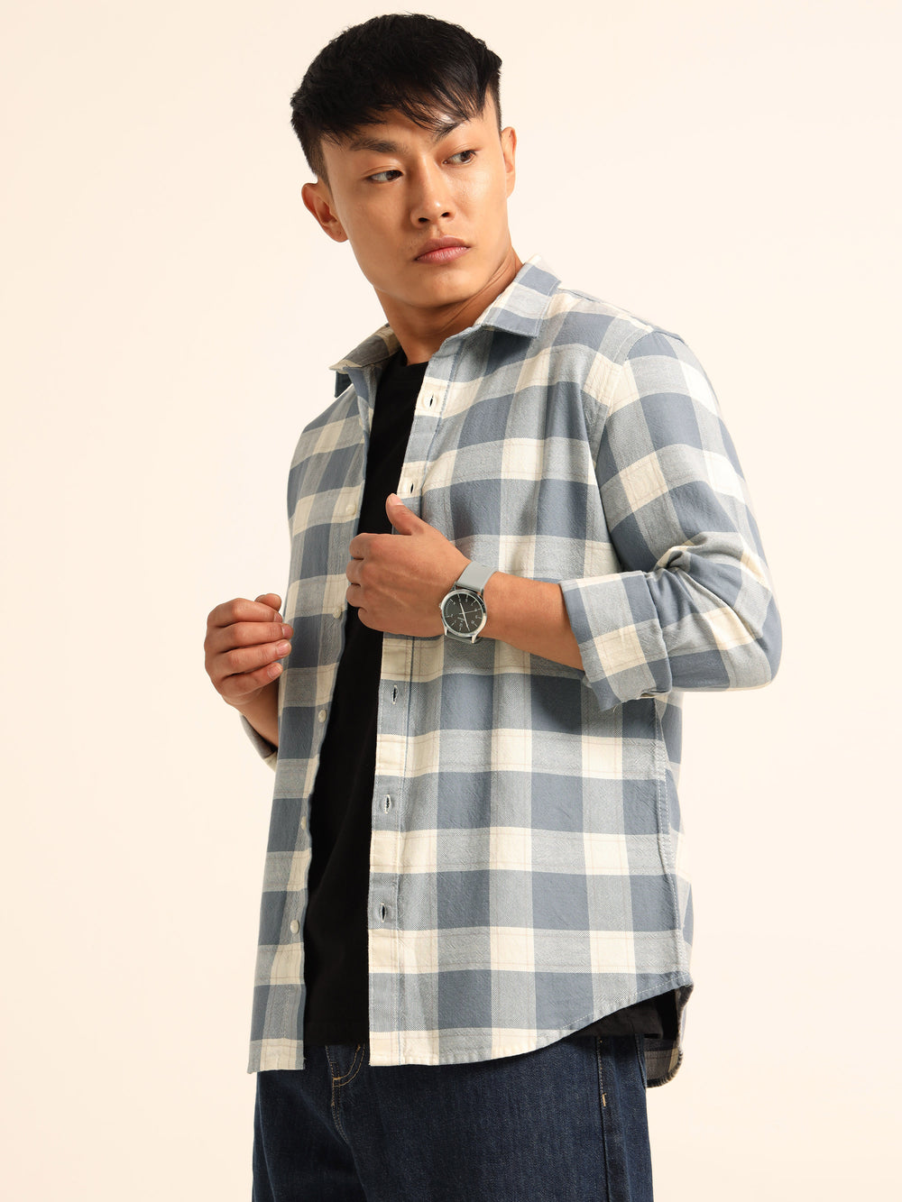 Indigo Blue Regular Fit Check Shirt Checks Shirt Bushirt