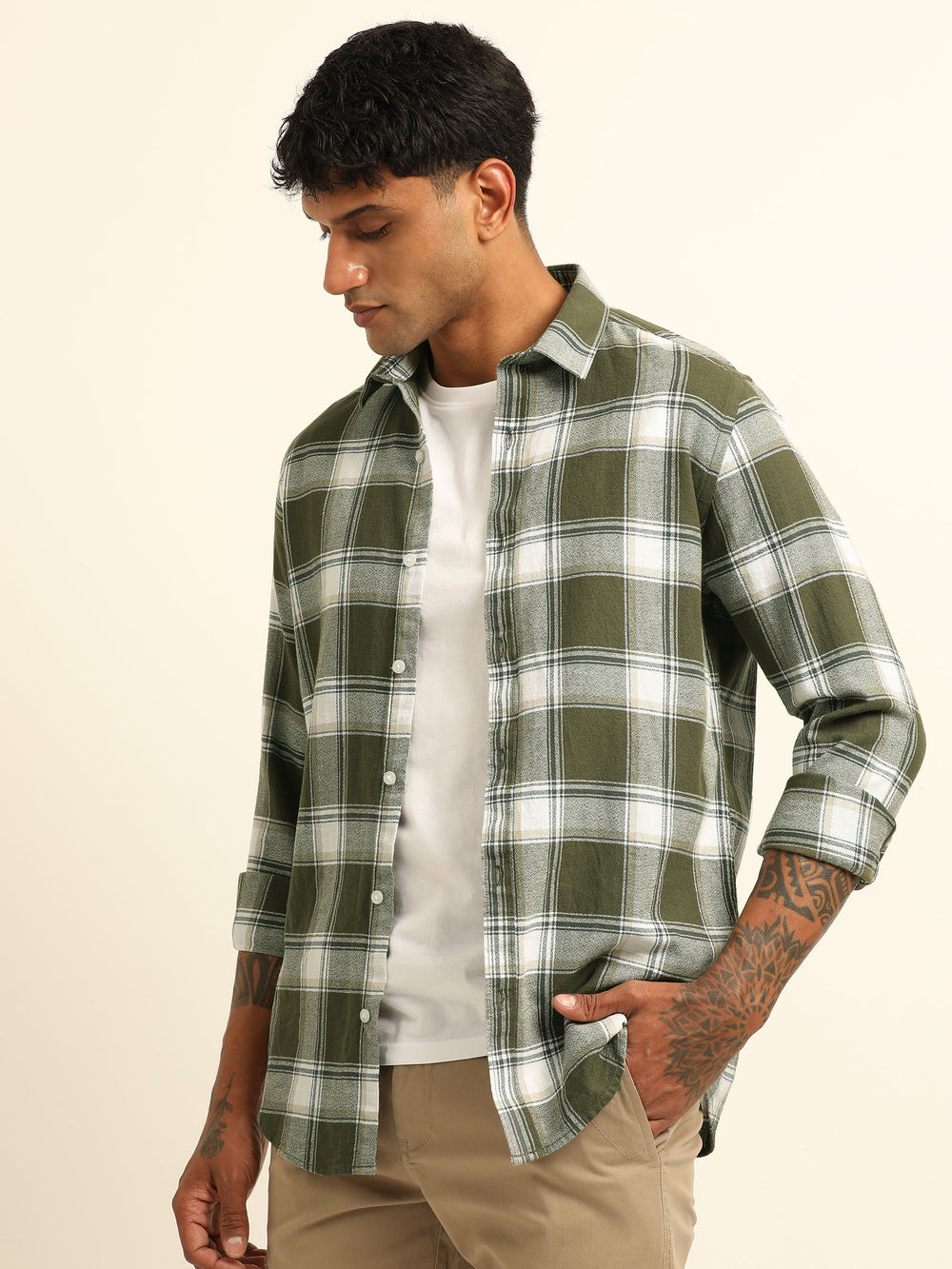 Mint Green Regular Fit Check Shirt Checks Shirt Bushirt