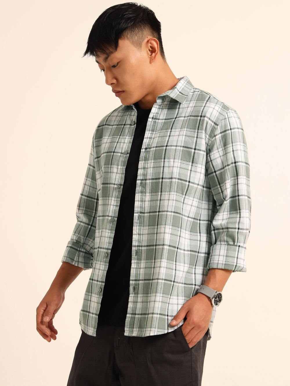 Misty Grey Regular Fit Check Shirt Checks Shirt Bushirt