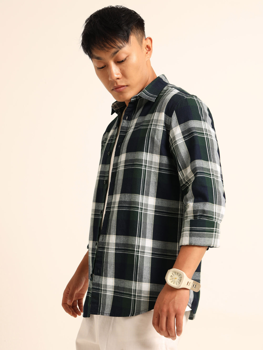 Dark Green Regular Fit Check Shirt Checks Shirt Bushirt