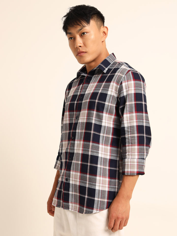 Wine Regular Fit Check Shirt Checks Shirt Bushirt