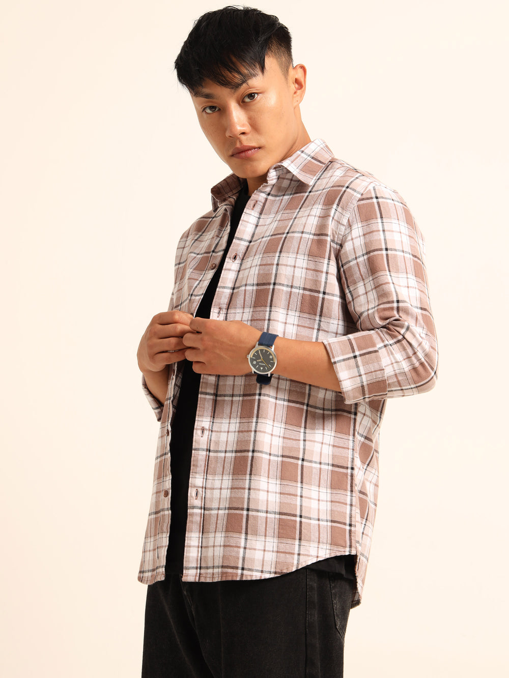 Tuscan Brown Regular Fit Check Shirt Checks Shirt Bushirt