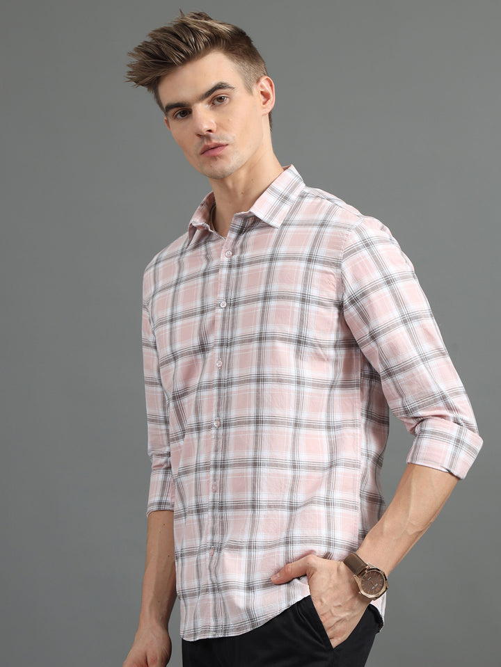 Quardo Light Pink Checks Shirt Checks Shirt Bushirt   