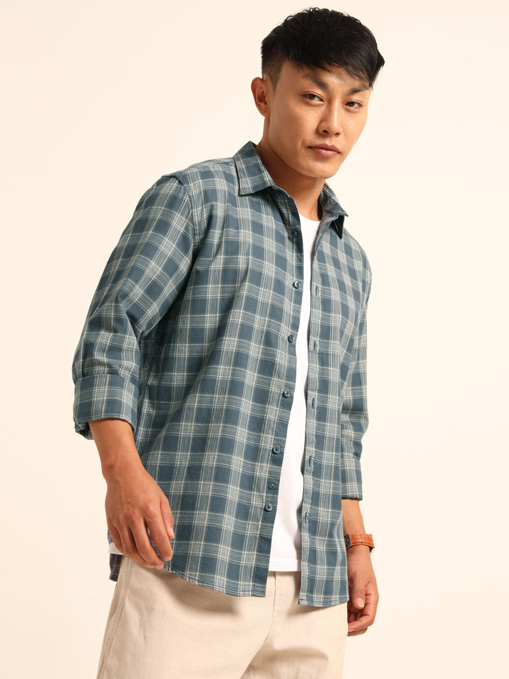 Stone Blue Regular Fit Check Shirt Checks Shirt Bushirt