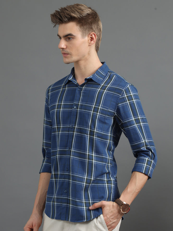 Classic Grid Ocean Blue Checked Shirt Checks Shirt Bushirt   