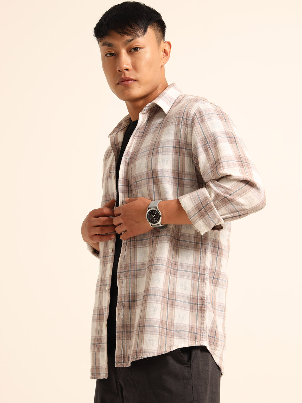 Light Mauve Regular Fit Check Shirt Checks Shirt Bushirt