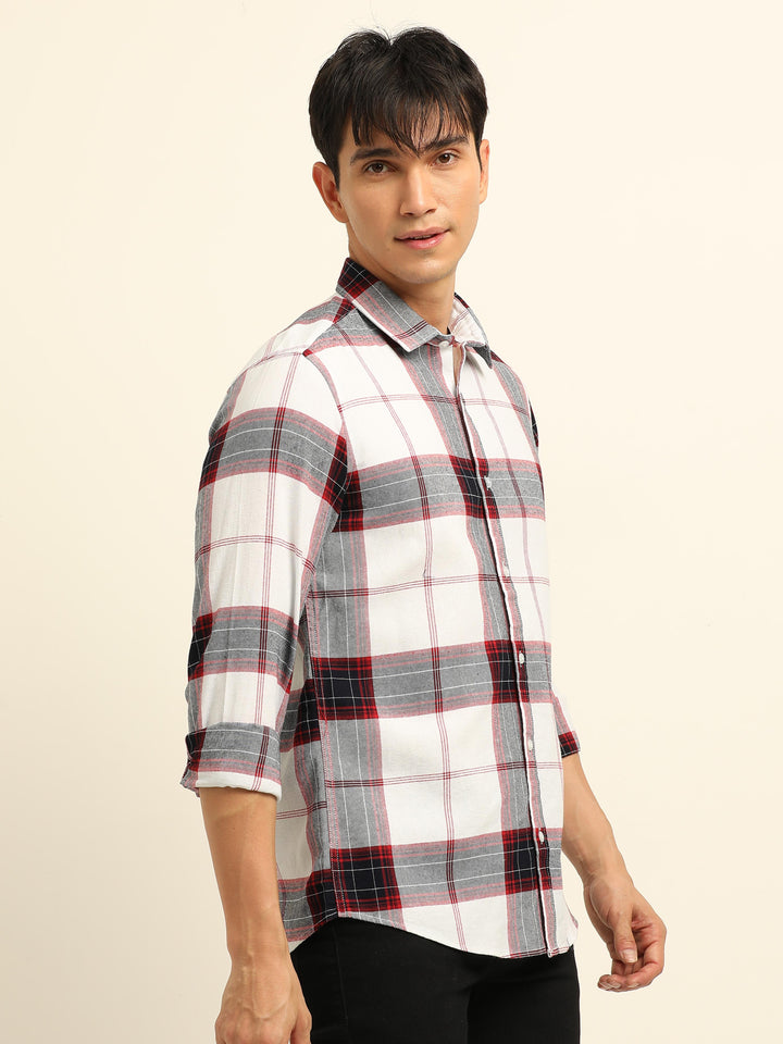 Red Regular Fit Check Shirt Checks Shirt Bushirt