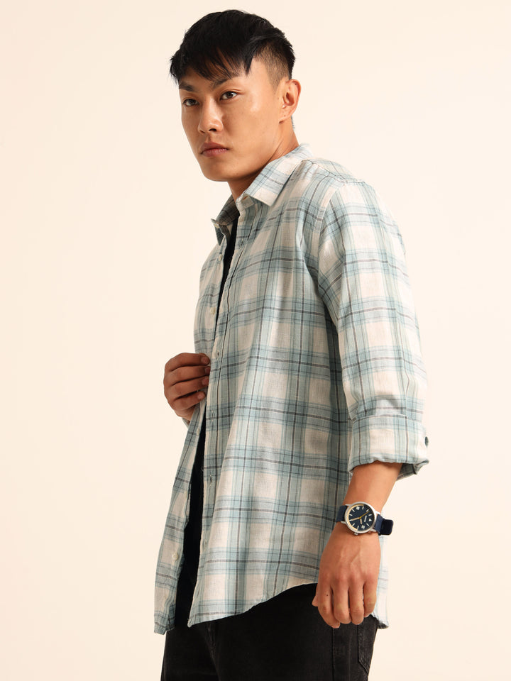 Light Blue Regular Fit Check Shirt Checks Shirt Bushirt