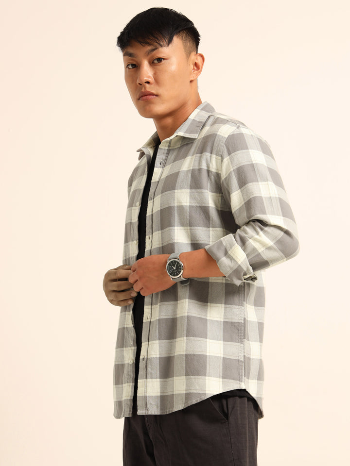 Ash Grey Regular Fit Check Shirt Checks Shirt Bushirt