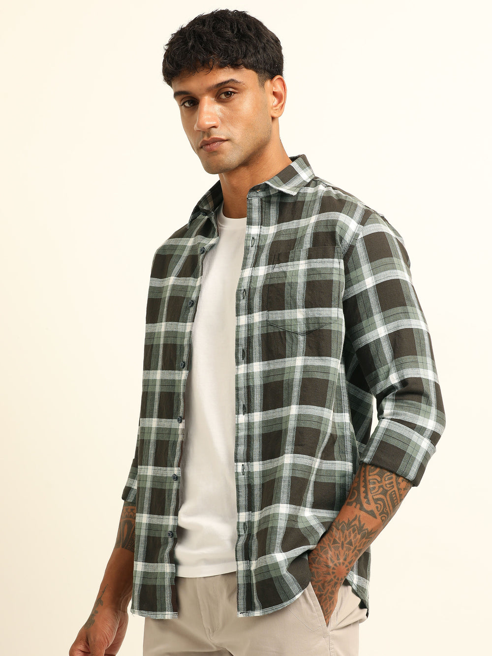 Tuscan Brown Regular Fit Check Shirt Checks Shirt Bushirt