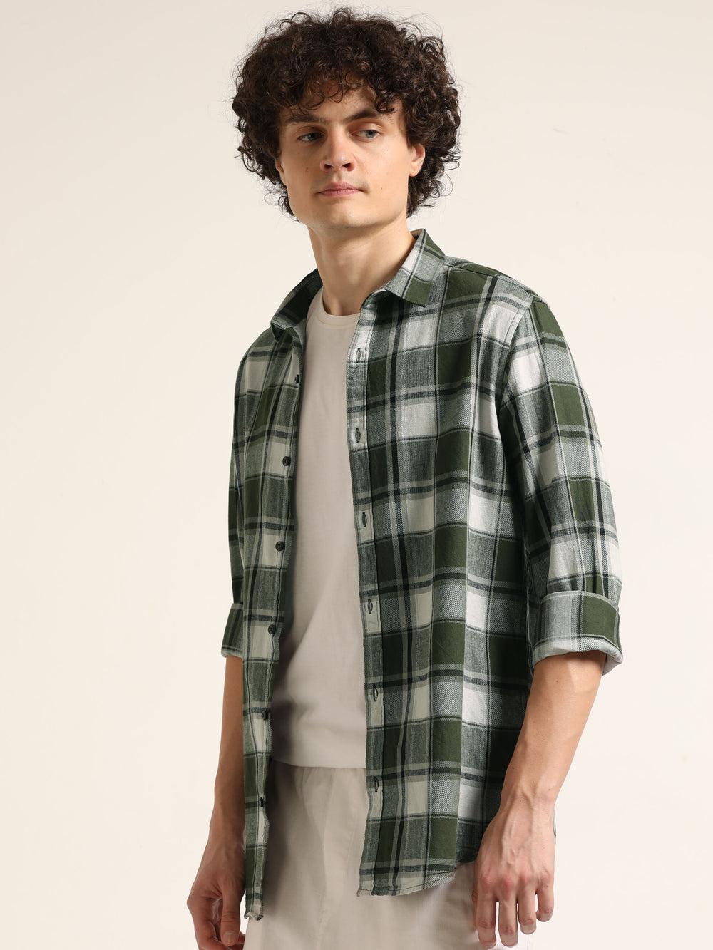 Olive Checks Regular Fit Shirt Checks Shirt Bushirt