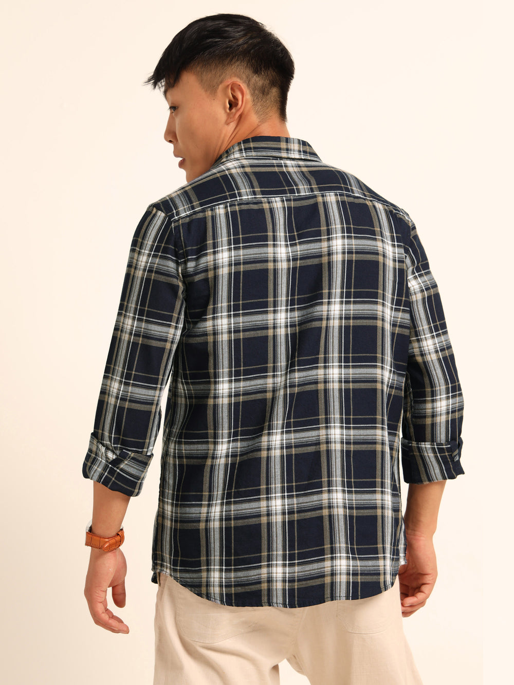Navy Blue Regular Fit Check Shirt Checks Shirt Bushirt