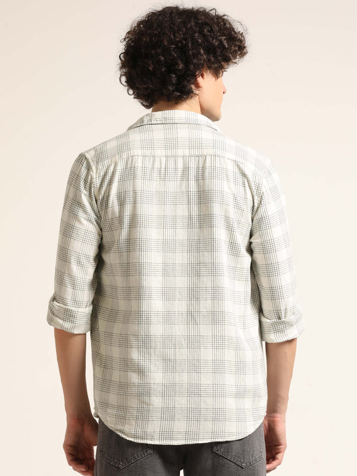 Ivory Regular Fit Check Shirt Bushirt