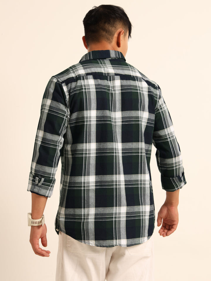 Dark Green Regular Fit Check Shirt Checks Shirt Bushirt