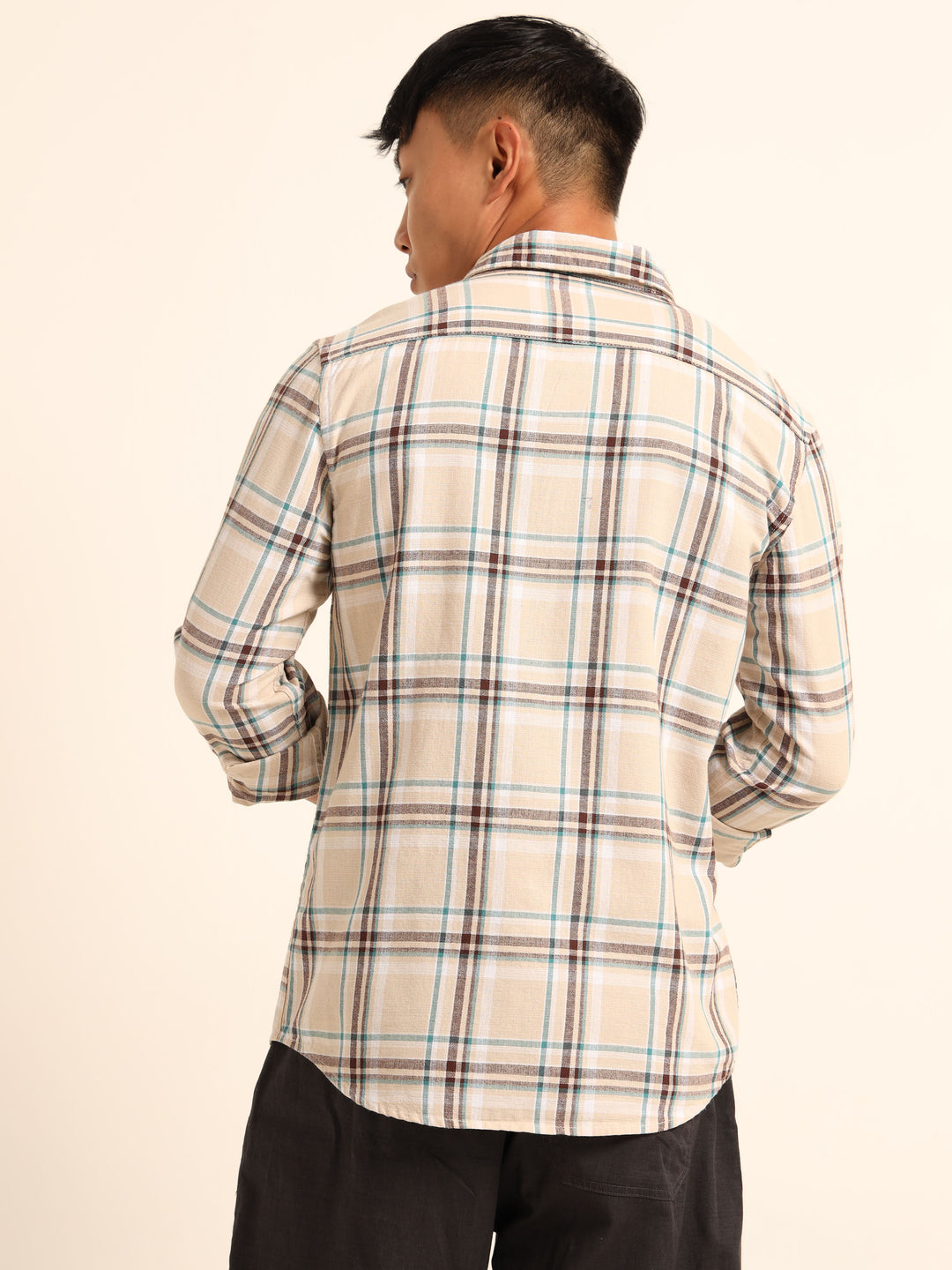 Beige Regular Fit Check Shirt Checks Shirt Bushirt