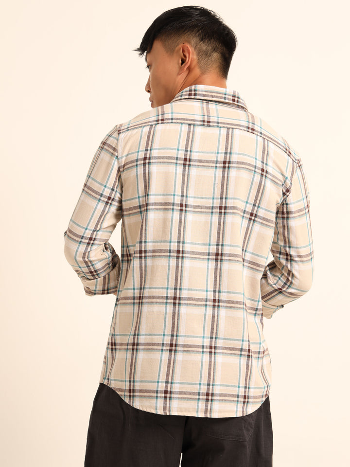Beige Regular Fit Check Shirt Checks Shirt Bushirt