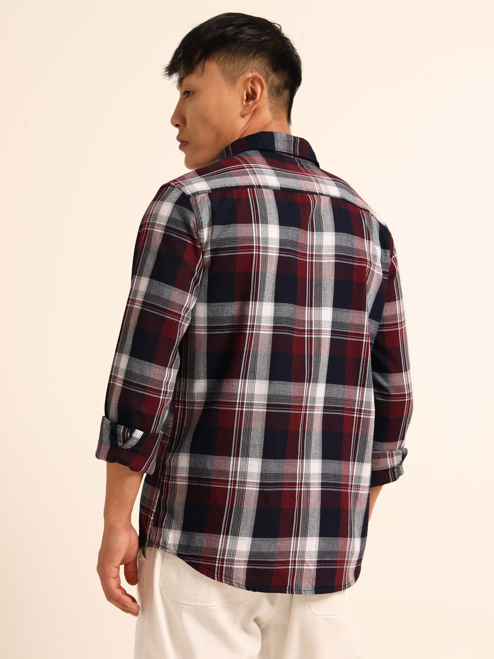 Navy Blue Regular Fit Check Shirt Checks Shirt Bushirt