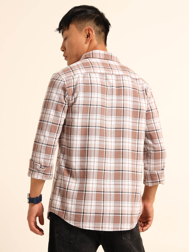 Tuscan Brown Regular Fit Check Shirt Checks Shirt Bushirt