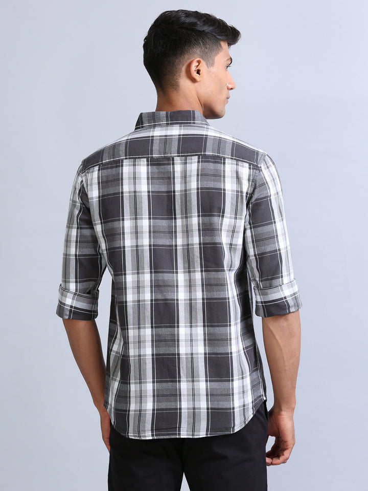 Wale Quadrey Charcoal Grey Checks Shirt Checks Shirt Bushirt   
