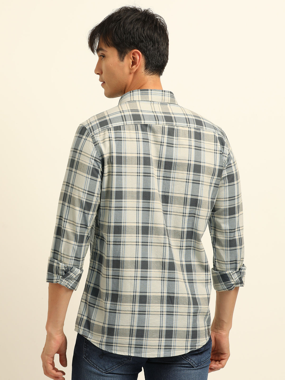 Cream Regular Fit Check Shirt Checks Shirt Bushirt