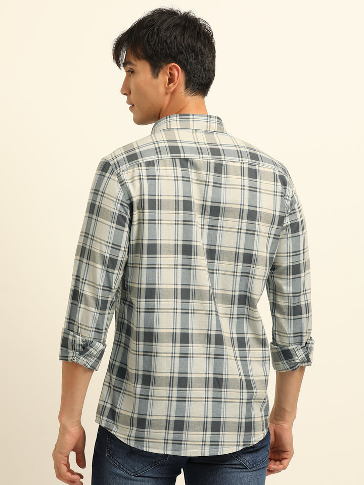 Cream Regular Fit Check Shirt Checks Shirt Bushirt