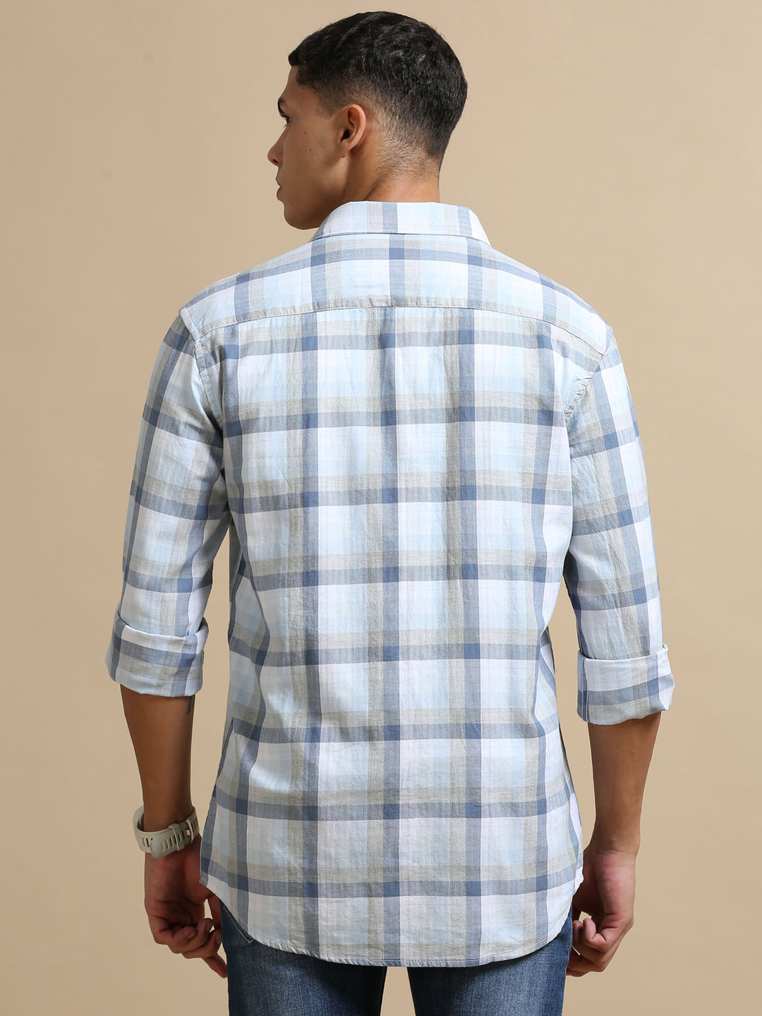 Light Blue Checks Regular Fit Shirt Checks Shirt Bushirt