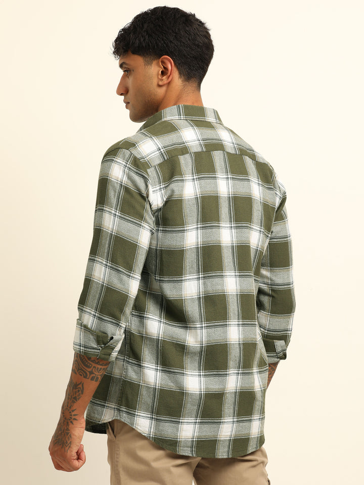 Mint Green Regular Fit Check Shirt Checks Shirt Bushirt