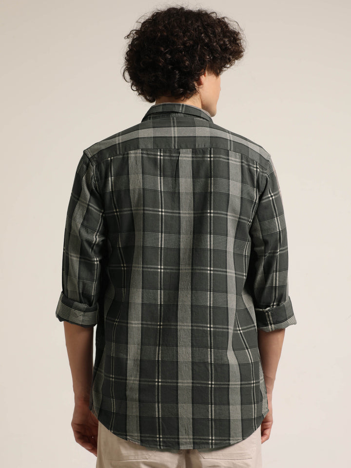 Dark Grey Regular Fit Check Shirt Checks Shirt Bushirt