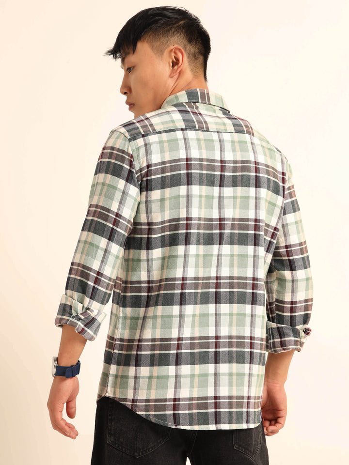 Spanish Green Regular Fit Check Shirt Checks Shirt Bushirt