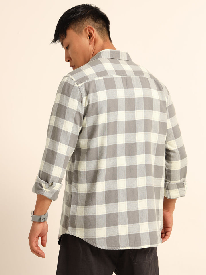 Ash Grey Regular Fit Check Shirt Checks Shirt Bushirt