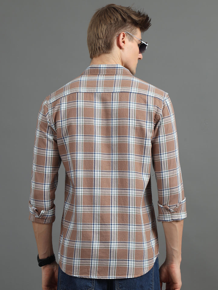 Tonal Tuscan Brown Checked Shirt Checks Shirt Bushirt   