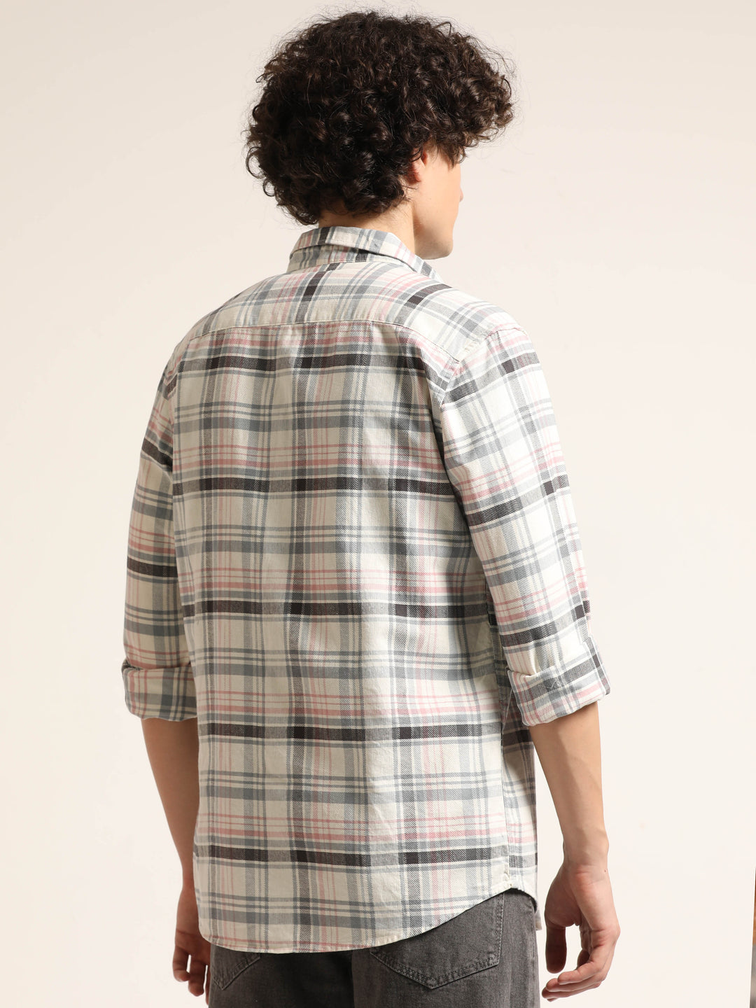 Peach Regular Fit Check Shirt Checks Shirt Bushirt