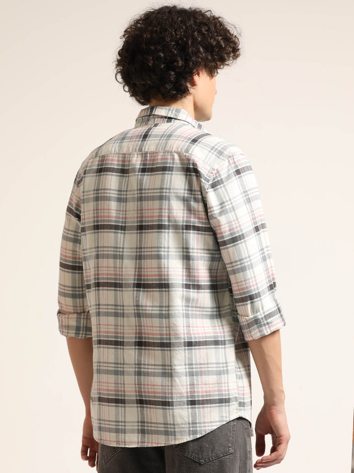 Peach Regular Fit Check Shirt Checks Shirt Bushirt